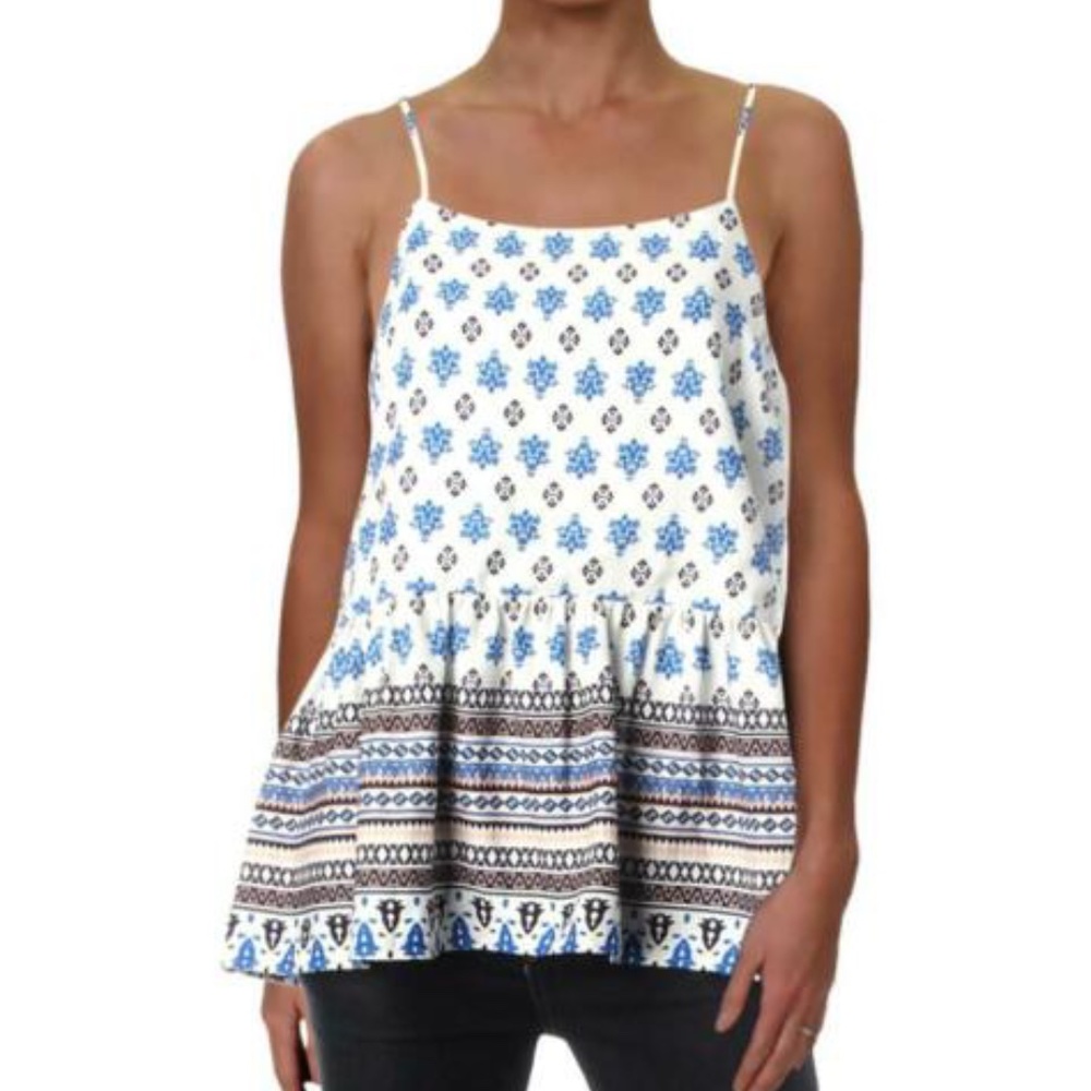 Aqua White Blue Printed Peplum Tank Top XS